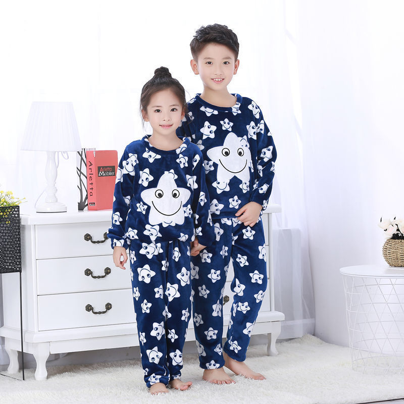 PJJAYS Flannel pajamas Kids -One Piece BLUE STAR