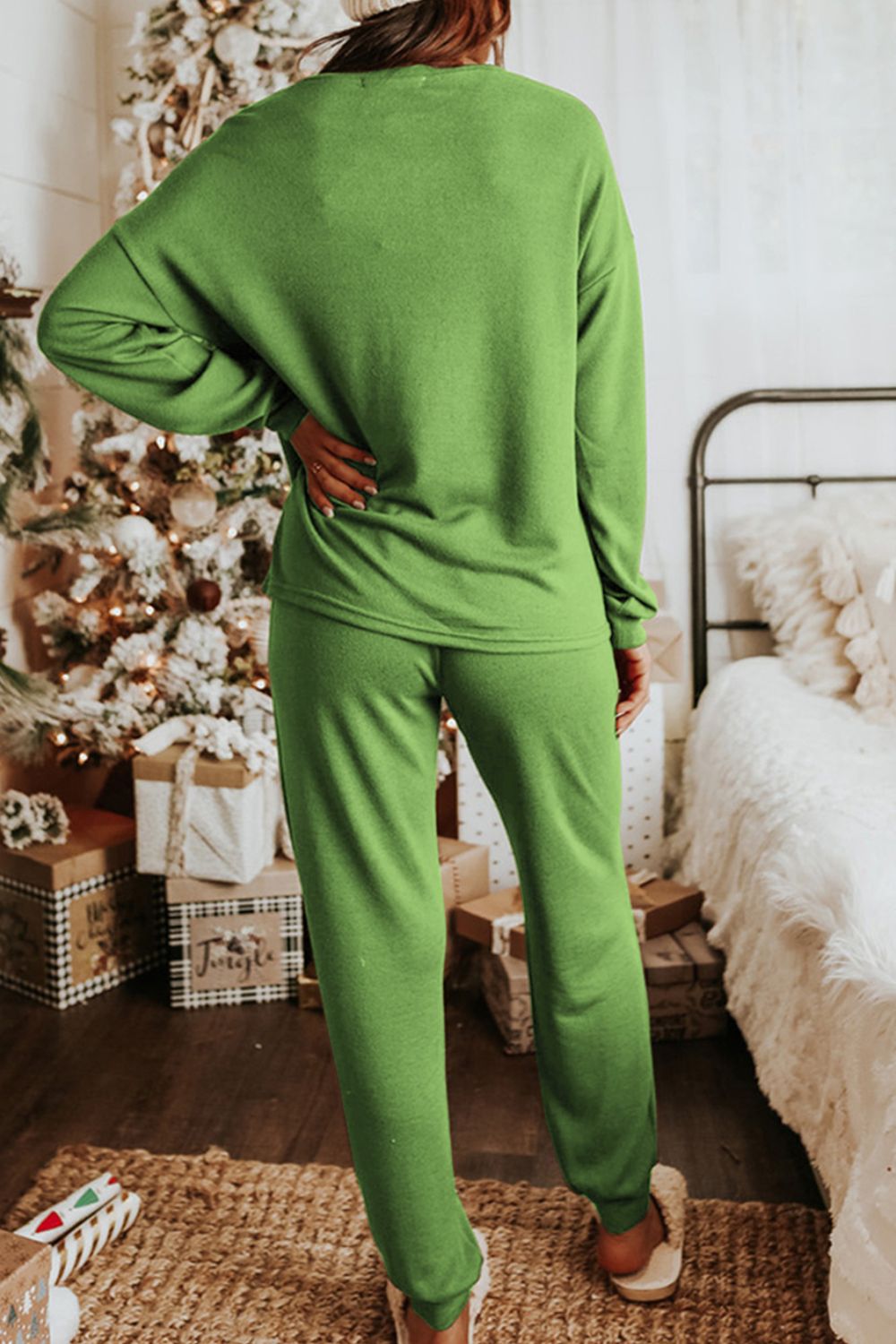 PJJAYS Sequin Holiday Women's Long Sleeve Top and Pants Lounge Set