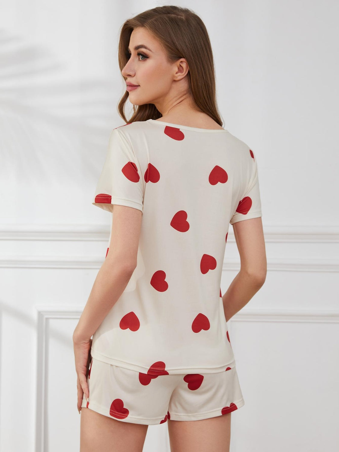 PJJAYS Heart Round Neck Top and Shorts Lounge Set
