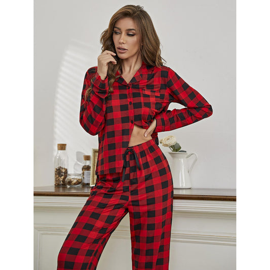 PJJAYS Women's Red & Black Checkered Casual Pajamas