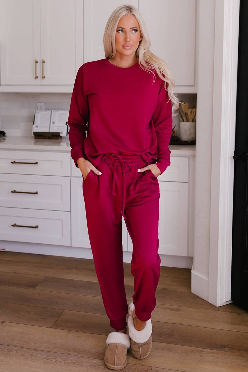 PJJAYS Round Neck Top and Drawstring Pants Lounge Set