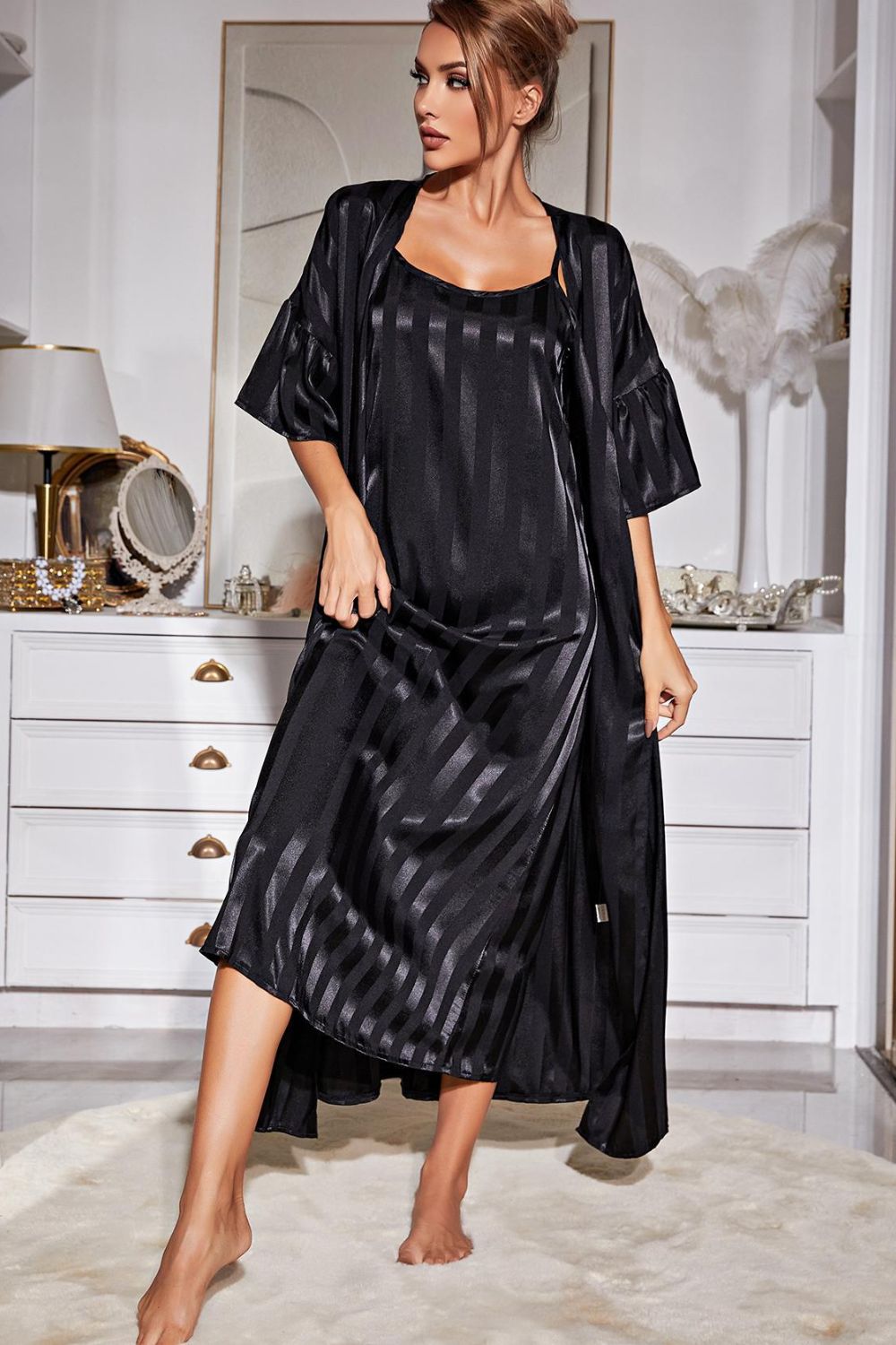 PJJAYS Women's Luxurious Robe and Cami Dress Set