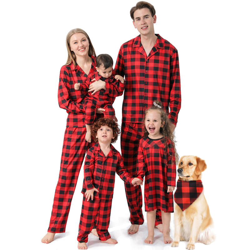 PJJAYS  Family Cotton Christmas Plaid With Buttons