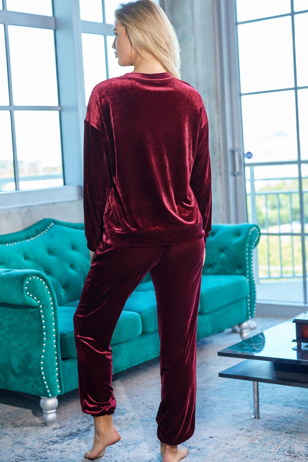 PJJAYS Long Sleeve Wine Top and Pants Lounge Set