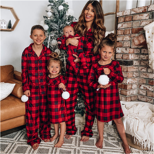 PJJAYS  Family Cotton Christmas Plaid With Buttons